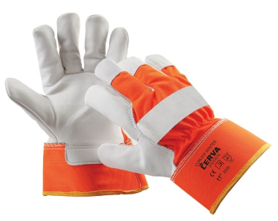 Zimní výstražné pracovní rukavice CURLEW WINTER, hovězí štípenka,oranžová
