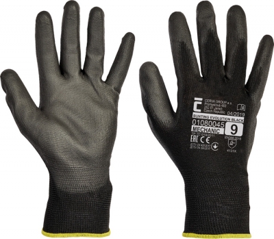Pracovní rukavice Bunting EVOLUTION Black, polyuretan na dlani a prstech- minimální odběr 12 párů