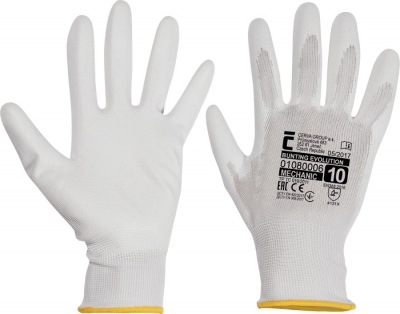 Pracovní rukavice BUNTING EVO, bílé, polyester máčený v PU