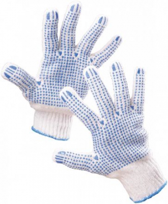 Rukavice QUAIL ECO, HS-04-006 ze směsi polyester / bavlna, PVC terčíky na dlani a prstech